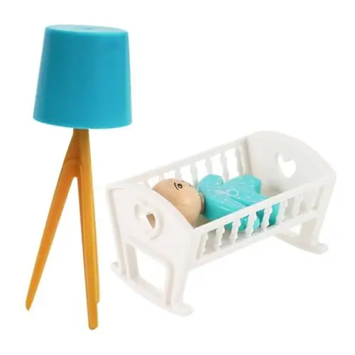 Produktbild: Alasum 1 Satz Krippenmodell Mini Kinderbett Puppenwiege Mini Babybett Puppenhaus Inneneinrichtung Puppenhaus Dekoration Mini-Möbelmodell Mini- -Puppenbett Puppenhauslampe Holz