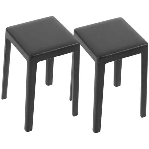 Produktbild: Alasum 2St Mini-Hockerstuhl Mini-Barhocker Mini-Stuhl-Modell Miniatur-Sessel Mini-Sofa Kinder bastelset basteln für Kinder Puppenhaus Mini-Kunststoffhocker Puppenhauszubehör Plastik Black