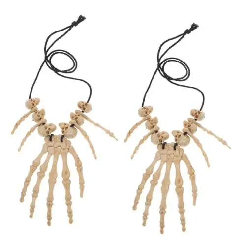 Produktbild: Alasum 2stücke Vintage Schädelkopf Und Handknochen Halskette Für Halloween Cosplay Und Partykostüme Unisex Accessoire Mit Detaillierter Verarbeitung Und Einzigartigem Design