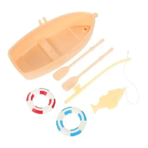 Produktbild: Alasum 4sätze Miniatur Angler Boot Set Mit Schwimmring Deko Für Puppenhäuser Realistische Nachbildung Aus Kunsthandwerk Für Mini-Haus-Accessoires