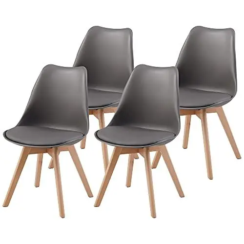Produktbild: ALBATROS Esszimmerstühle 4er Set AARHUS, Grau - Beine aus Buche Massiv-Holz, Skandinavisches Retro-Design, bequemer Schalenstuhl - Eleganter Küchenstuhl, Stuhl Esszimmer für Esstisch