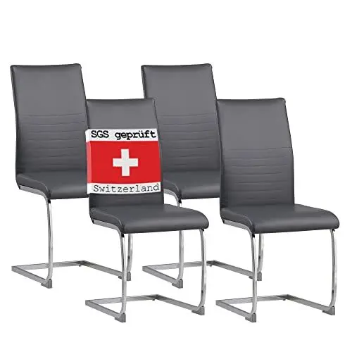 Produktbild: ALBATROS Freischwinger Stuhl BURANO 4er Set, Grau - Esszimmerstuhl Schwingstuhl mit Modernem Design und Kunstleder-Bezug - Küchenstuhl, Polster-Stuhl Esszimmer, Esstisch Stuhl