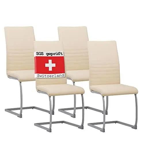Produktbild: Albatros Freischwinger MURANO 4-er SET Beige, SGS geprüft, elegante Esszimmerstühle / Schwingstühle, bequem gepolstert