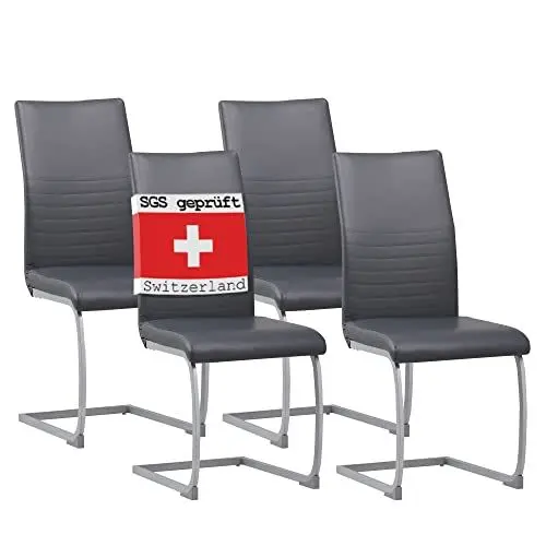 Produktbild: ALBATROS Freischwinger Stuhl Murano 4er Set, Grau - Esszimmerstuhl Schwingstuhl mit Modernem Design und Kunstleder-Bezug - Küchenstuhl, Polster-Stuhl Esszimmer, Esstisch Stuhl