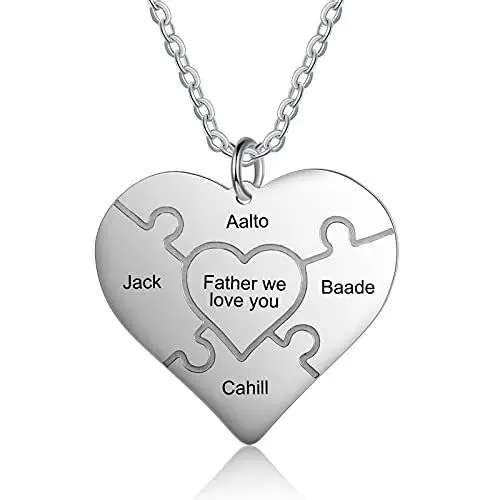 Produktbild: ALBERTBAND Personalisierte Herz Puzzle Halskette Custom 1-12 Namen und 1 Text Anhänger für Frauen BFF Freundschaft Schwester Halskette Geschenk für Mutter Großmutter Weihnachten Herzkette (4 names)