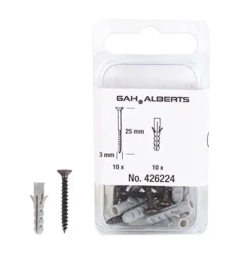 Produktbild: Alberts 426224 Schrauben- und Dübel-Set | zur Befestigung von Teppichprofilen und Teppichkantenprofilen | brüniert | 25 x 3 mm | 10er Set