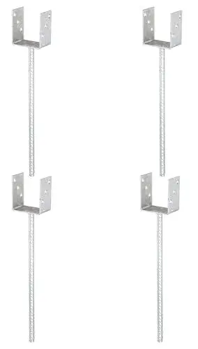 Produktbild: Alberts 4er Set U-Pfostenträger | mit Betonanker aus Riffelstahl | feuerverzinkt | lichte Breite 91 mm | Länge Betonanker 400 mm