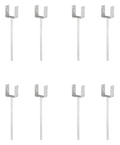 Produktbild: Alberts 8er Set U-Pfostenträger | mit Betonanker aus Riffelstahl | feuerverzinkt | lichte Breite 91 mm | Länge Betonanker 400 mm