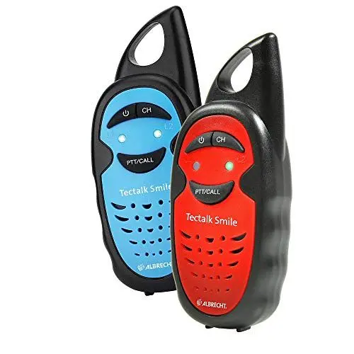 Produktbild: Albrecht Tectalk Smile Walkie Talkie, 29645, Kinder-Funkgerät mit spielend Leichter Bedienung, Reichweite bis zu 3 km, Strom durch AAA-Batterien, Farbe: Rot-Schwarz
