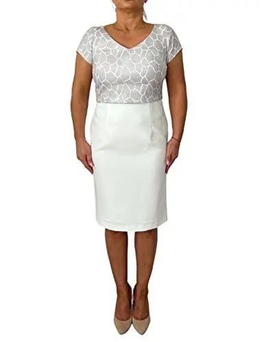 Produktbild: Aldona Damenkleid Elegantes Bleistiftkleid mit tailliertem Unterteil und kastenförmigem Oberteil. Kurzarm, Befestigt mit einem Reißverschluss, Flexibles Futter, Größe 38