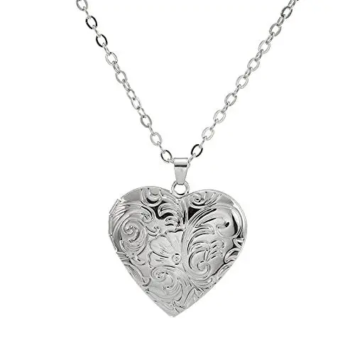 Produktbild: Aleasha Customized Personalisierte Halskette Mit Foto Herz Halskette Frauen Paar Silber Gold Souvenir Schmuck Geschenk (Silber)