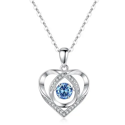 Produktbild: Aleasha Kette Damen 925 Sterling Silber Zirkonia Mit LebhaftHerz Halskette Blauer Geburtsstein Anhänger Herz Halskette 45CMLang Schmuck Geschenk