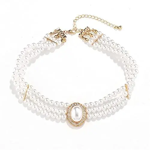 Produktbild: Aleasha Perlenkette Damen Mehrreihige Perlenkette Weiß Dreireihige Perlenkette 3 reihig Gold Choker Mehrschichtige Halskette Hochzeits Schmuck