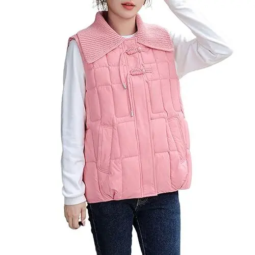 Produktbild: Alecony Damen Übergangsjacke Weste Leicht Stehkragen Westen Steppweste mit Reißverschluss Herbst Winter Ärmellose Jacke Mantel Winterjacke Oberteile Tops Coat Outdoor Daunenweste (3-Pink, M)