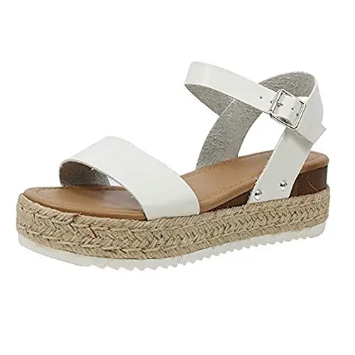 Produktbild: Alecony Plateau Wedge Sandalen Damen Espadrilles Keilsandalen Elegant Strandsandalen Offener Zeh Römersandalen mit Absatz Plattform Keilabsatz Sandaletten Riemchensandalen für Party Hochzeit Abend