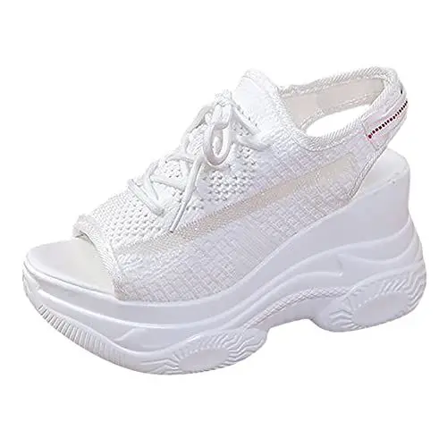 Produktbild: Alecony Sandalen Damen Plateau Keilabsatz mit Offener Zeh Elegant Flache Sandalen Freizeitschuhe Sommersandalen Riemchensandalen Comfort Peep Toe Anti-Rutsch Schuhe Outdoorsandalen Sportsandalen