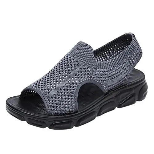 Produktbild: Alecony Sandalen Damen Sommer waschbare Slingback Orthopädische Slide Sport Sandalen Bequeme Strick Mesh Sandalen Weiche Sohle Atmungsaktives Damenschuhe Offener Zeh Plateau Wedge Sandalen