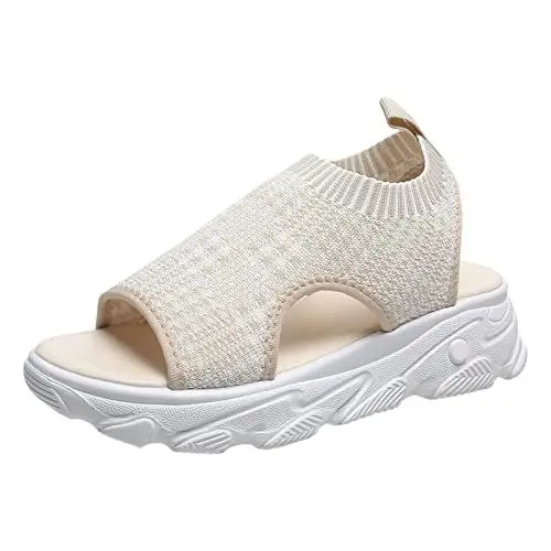 Produktbild: Alecony Sommer Sandalen Damen Plateau Wedge Keilabsatz Sandalen Orthopädische Sport Sandalen Strick Mesh Atmungsaktives Weiche Sohle Casual Offener Zeh Walkingschuhe Sandalen mit Absatz