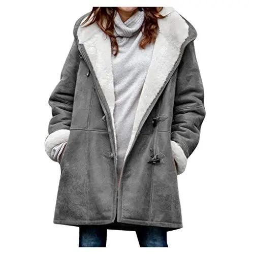 Produktbild: Alecony Übergangsjacke Damen, Winterjacke Damen Hoodie Sweatshirt Jacke Kapuzenpullover Sweatjacke Kapuzenjacke Herbst Winter Langarm Mantel Warm Cardigan Fleecejacke Kapuzenpulli (1-Grey, XXXL)