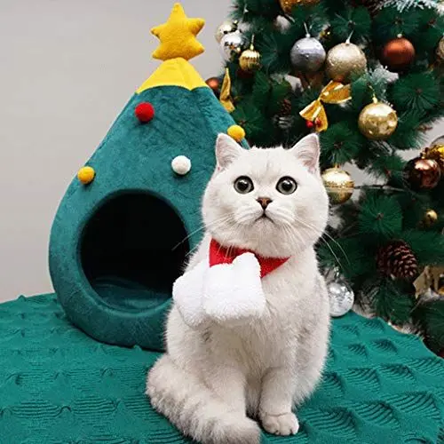 Produktbild: Alecony Weihnachten Haustierbett,Schöne Haustier Kätzchenhaus Hundebett Katzenbett Rundes Plüsch Hundesofa Katzensofa Kissen Waschbar Kennel Hundebetten Schlafplatz Tierbett für Katzen Hunde Mat (S)