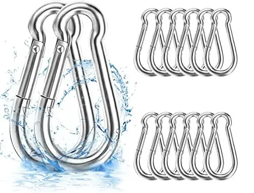 Produktbild: ALECPEA 12er Edelstahl Karabiner Schlüsselanhänger, φ6x600mm Karabinerhaken für Hängematten, Camping, Wandern, Angeln, belastbar bis 140kg