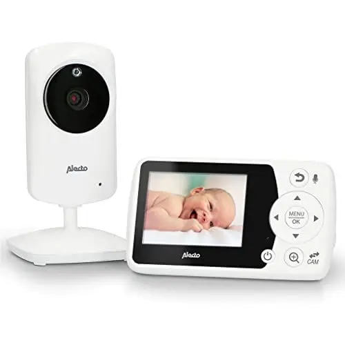 Produktbild: Alecto DVM-64 Funk Kamera Babyphone (100% störungsfrei & privat) mit schwenkbarer Video Kamera, Nachtsicht, Gegensprechfunktion, hohe Reichweite, weiß
