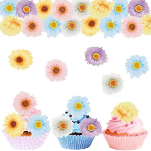 Produktbild: ALEGRE Gänseblümchen Tortendeko Blumen Essbar,48 Stück Essbare Blumen für Torte,Bunt Blumen Kuchen Deko Essbar,Essbare Blüten Tortendeko,Gänseblümchen Cupcake Deko Essbar,Blumen Torte Deko Hochzeit