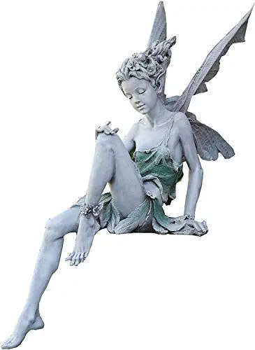 Produktbild: ALEMIN Sitzende Fee Gartendeko Figuren Gartenfiguren für Außen,22cm Höhe Sitzen Magische Fee Statue, Harz Elfen Skulptur mit Flügeln Grün
