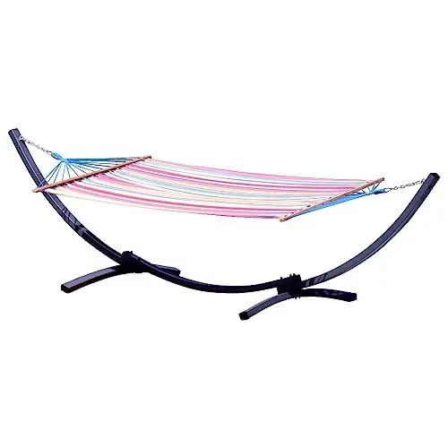 Produktbild: ALEOS. 375cm Hängemattengestell für 1 Person Gestell aus Metall mit Stabhängematte Capri-Caleta - Hängemattenständer - Metallgestell mit Hängematte, Ketten und Karabiner für Garten und Camping