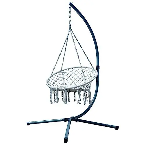 Produktbild: ALEOS. Design Hängesessel Cruz mit Metall Gestell komplett inkl. Ketten und Karabiner Outdoor - Metallgestell mit Hängestuhl - Hängesitz mit Ständer Gartenmöbel