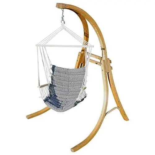 Produktbild: ALEOS. Design Hängesessel Hängestuhl mit Gestell aus Holz Lärche CAT-Maly-Spezial Holzgestell Hängesesselgestell komplett mit Stoffsessel angenehmer Sitzkomfort im 6cm dicken Kissen