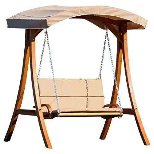 Produktbild: ALEOS. Design Hollywoodschaukel Gartenschaukel Schaukelbank Rio aus Holz Lärche mit Dach und Polsterauflage braun