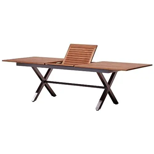 Produktbild: ALEOS. Edelstahl Teak Ausziehtisch 200/260x100 cm Gartentisch Holztisch Esstisch Tisch Teakholztisch Teaktisch Edelstahltisch Massive Ausführung A-Grade Teakholz Nassau