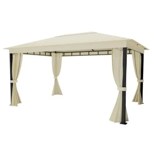 Produktbild: ALEOS. Garten Pavillon Monza 3x4 Meter, Gartenpavillon 12m², einfacher Aufbau ohne Werkzeug, Klicksystem, Dach 100% WASSERDICHT UV30+, mit 4 Vorhängen, Starke Füße 6x6cm, cremeweiß