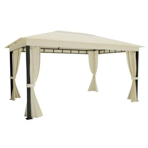 Produktbild: ALEOS. Garten Pavillon Monza 4x3 Meter 3x4m Gartenpavillon 12m² einfacher Aufbau ohne Werkzeug Klicksystem Dach 100% WASSERDICHT UV30+ mit 4 Vorhängen Starke Füße 6x6cm cremeweiß