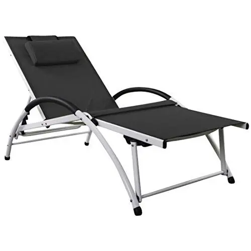Produktbild: ALEOS. Gartenliege Sonnenliege Fitnessliege Bauchmuskeltrainer stabile Aluminium Konstruktion mit atmungsaktiven Kunststoffgewebe und Kopfpolster FIT-SCHWARZ