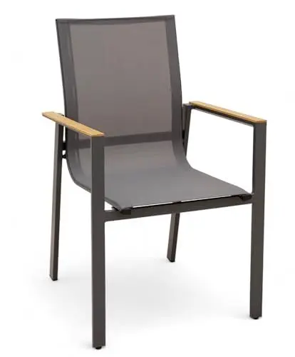 Produktbild: ALEOS. Gartenstuhl mit Armlehne Gartensessel Stapelstuhl Stapelsessel Sessel Trinidad Aluminium Textilgewebe Teak stapelbar, Größe:1 Stück