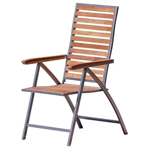 Produktbild: ALEOS. Hochlehner aus Edelstahl mit A-Grade Teak Holz, Teakhochlehner Teakstuhl Gartenstuhl Gartensessel Klappstuhl - klappbar - Rückenlehne 5-Fach verstellbar Nassau, Größe:1 Stück