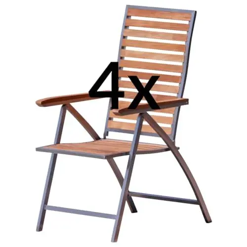 Produktbild: ALEOS. Hochlehner aus Edelstahl mit A-Grade Teak Holz, Teakhochlehner Teakstuhl Gartenstuhl Gartensessel Klappstuhl - klappbar - Rückenlehne 5-Fach verstellbar Nassau, Größe:4 Stück