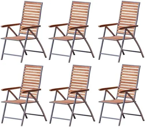 Produktbild: ALEOS. Hochlehner aus Edelstahl mit A-Grade Teak Holz, Teakhochlehner Teakstuhl Gartenstuhl Gartensessel Klappstuhl - klappbar - Rückenlehne 5-Fach verstellbar Nassau, Größe:6 Stück