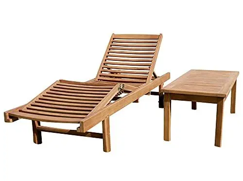 Produktbild: ALEOS. Hochwertige Teak Sonnenliege Gartenliege Strandliege Liegestuhl Holzliege Holz sehr robust Modell: Cozy+ Beistelltisch Coco 110x50cm
