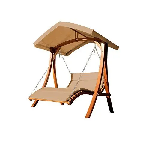 Produktbild: ALEOS. Hollywoodschaukelliege Aruba-BRAUN Doppelliege Hollywoodschaukel Gartenschaukel aus Holz Lärche mit Dach