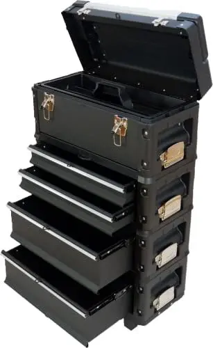 Produktbild: Metall Werkzeugtrolley XXL Serie 305B mit Schubladenverriegelung und Schloss von AS-S, Farbe:Schwarz+OBox