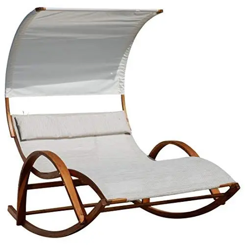 Produktbild: ALEOS. XXL Sonnenliege Doppelliege Schaukelliege Doppel Schaukelstuhl Flora aus Holz Lärche extrabreit für 2 Personen beige