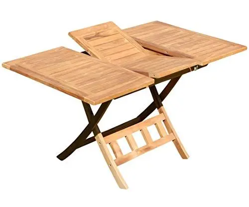Produktbild: ALEOS. echt Teak Holz Ausziehtisch 100-140 x 80cm klappbar Holztisch Klapptisch Gartentisch Tisch Aves-AUSZIEH Teakholz