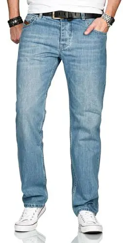 Produktbild: ALESSANDRO SALVARINI Herren Jeans Comfort Fit gerades Bein Komfort-Jeans Denim Jeanshose (AS-200-Hellblau-W36-L38)