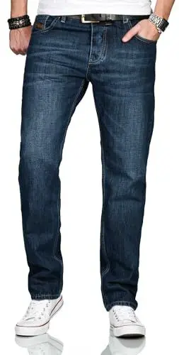 Produktbild: ALESSANDRO SALVARINI Herren Jeans Comfort Fit gerades Bein Komfort-Jeans Denim Jeanshose (AS-202-Dunkelblau-W42-L34)