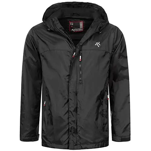 Produktbild: ALESSANDRO SALVARINI Herren Regenjacke mit Kapuze Wasserabweisend Windbreaker Windschutz AS323 (AS-323-Schwarz-Gr.L)