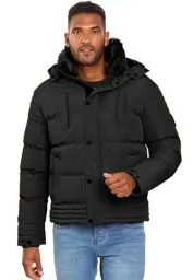 Produktbild: ALESSANDRO SALVARINI Winterjacke Herren - Wasserabweisend, Abnehmbare Kapuze, Gefüttert, Warm, Winddicht, Jacke Herren Winter Mann, Teddyfell Fell - Schwarz XXL