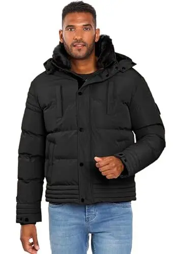 Produktbild: ALESSANDRO SALVARINI Winterjacke Herren - Wasserabweisend, Abnehmbare Kapuze, Gefüttert, Warm, Winddicht, Jacke Herren Winter Mann, Teddyfell Fell - Schwarz XXL